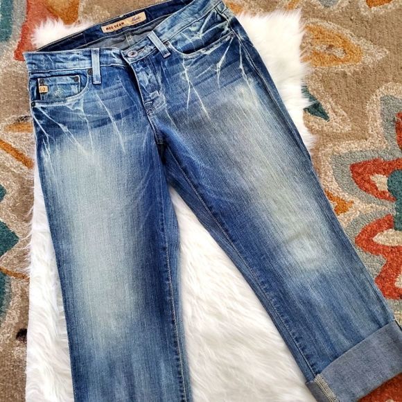 BIG STAR DENIM MADDIE CROPPED JEANS DISTRESSED WASH CALF EMBELLISHED STITCH - Picture 2 of 13